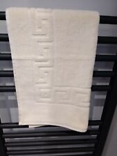 2 Piece Bath Mat Pedestal Mat Set Cream Greek Key Towelling Cotton Bathroom
