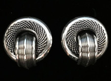 Ermani Bulatti 1980s Art Deco Revival Mesh & Chrome Circular Clip Earrings
