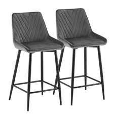 2x Velvet Grey Bar Stool