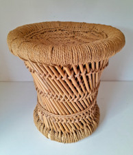 Vintage Retro Wicker Rattan Cane Side Table Plant Stand Woven 32cm Boho