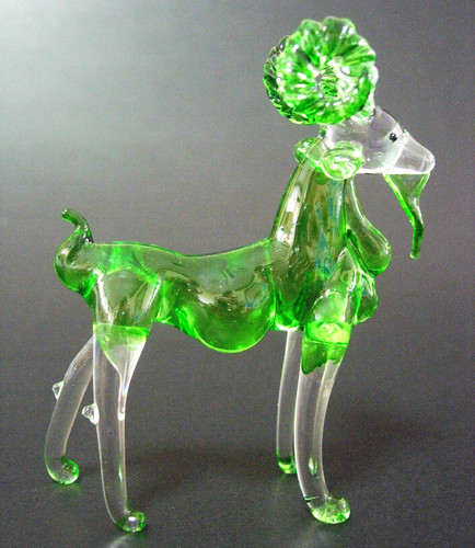 Green glass mountain - glass, goat