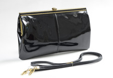 Vintage JANE SHILTON BLACK PATENT LEATHER FRAME SHOULDER BAG  / CLUTCH BAG  Sml