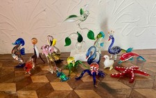 15 Miniature Lampwork Glass Art Animals Job Lot Vintage Murano Style Birds Sea
