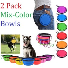 2 Pack Collapsible Dog Cat Pet Bowls Food Water Feeding Silicone Portable Travel