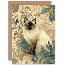 Blue Point Ragdoll Cat Plants Art Nouveau Birthday Greeting Card With Envelope