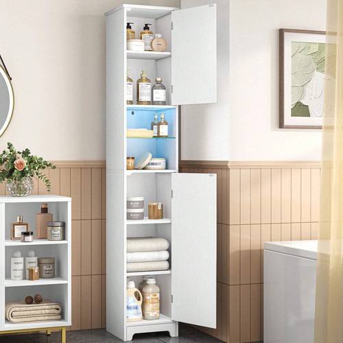 White tall bathroom cabinet - white,