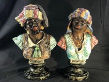 GOOD PAIR OF ANTIQUE POLYCHROME BLACKAMOOR TERRACOTTA BUSTS.