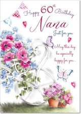 Doodlecards Nana 60th Birthday Card Age 60 Garden Wheelbarrow Bouquet