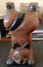 Carved wooden cat handstanding - wooden,