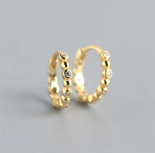 Genuine Solid 925 Sterling Silver Tiny Hoop Sleeper Earrings Crystal Hoop *UK*