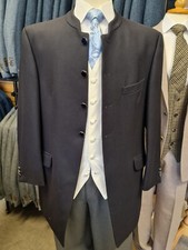 Mens Navy Nehru Collarless Jacket Weddings Prom Fancy Dress Grandad Beatles