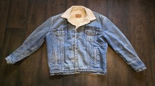 Levi's Sherpa Denim Trucker Jacket Blue Medium M Fleece Lined Vintage Distressed