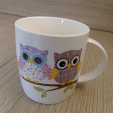 Patchwork Owl Mug Bone China 2 Multicolour Owls Sitting on a Tree Tea Coffee Mug