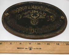 1935 Builders Plate Waggon U Maschinenbau Wumag Germany