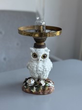 antique white owl oil lamp