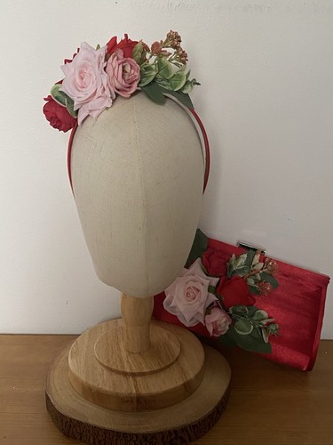 Red satin headband - headband, clutch