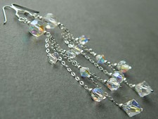 Vintage Sparkling AB Crystals & 925 Silver ~ Alex Polizzi Style Long Earrings
