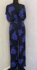 NEW H&M Ladies Floral Slinky Stretch Jersey Pleated Jumpsuit Top Trousers 6 8 10