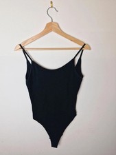 Womens ASOS Black Strappy Body Bodysuit Leotard Vest M