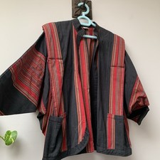 Vintage Hippie Boho Cotton Jacket Medium Bat Wing Sleeves Made In Nepal Striped