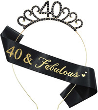 40Th Birthday Sash and Crown Crystal Tiara for Women 40Th Birthday Hats 40Th Bir