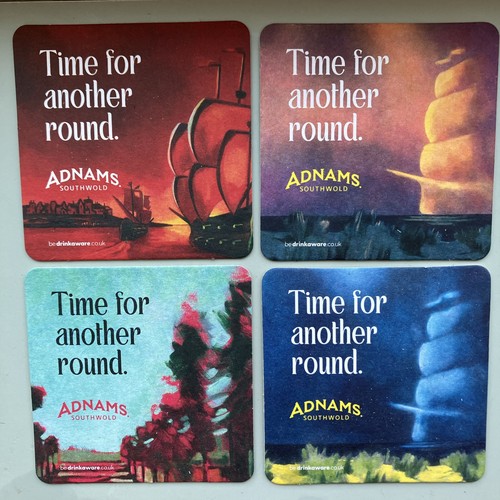Adnams beer mats time - x4., “time