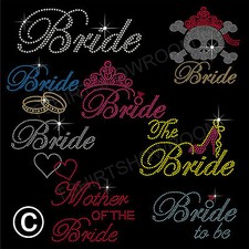 Wedding Bride Hen Stag Rhinestone Diamante Iron on Bling TShirt Transfer Motif