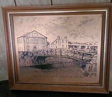 Framed copper craft etching - framed,
