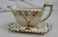 Burleigh Ware Gravy Boat Set Printed Floral Design English - B30