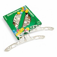 Vtg 1980s NEW Box of 6 Baby Children White Plastic Swivel Clothes Hangers Lambs