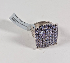 Stunning Tanzanite Platinum over Sterling Silver Cluster Ring NWT Size N