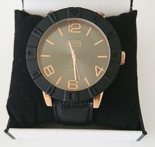 ETON Mens Watch Jumbo Leather Strap Black & Rose Gold - 3246J Fashion NEW