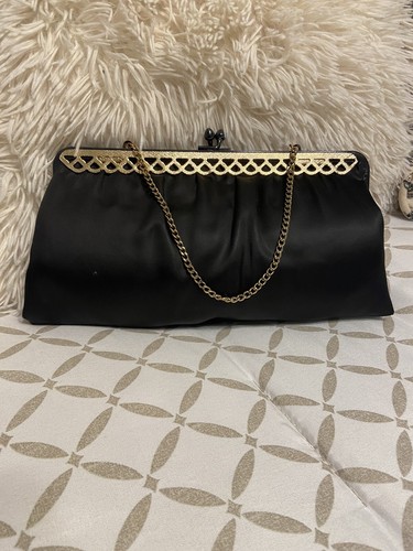 Vtg clutch bag black - clutch, satin
