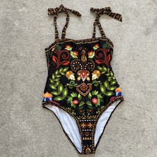 Black floral mix Swimming Costume with shoulder ties size XL BNWOT