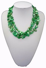 Three Row Shell And Crystal Glass Necklace Green Colour