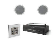 2 x Microdot Ceiling Speakers with Microzone Amplifier and Wall Mount Remote