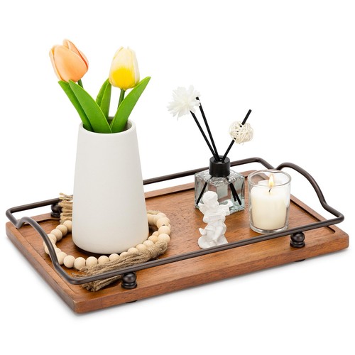 Wood serving tray with handles - wood,