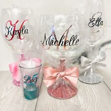 Personalised Name  Glitter Glasses Wine Gin Gift 18th 21st 30th 40th 50th Event