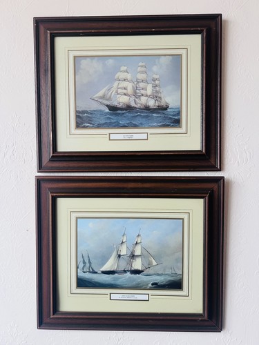 Pair framed seascape prints - framed,