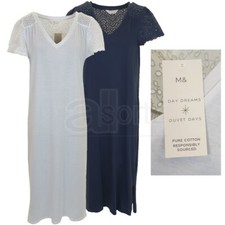 Ladies ex M S Cotton Nightdress Womens Nightie Broderie Trim New Uk Size Womens