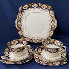 Royal Albert Crown Imari Tea Set for 2 Cups Saucers Side Plates Antique Cobalt