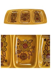 Retro Palissy Royal Worcester Floral 3-Part Serving Dish Casual Sierra Yellow