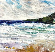 ORIGINAL OIL PAINTING NEW 30cm BEACH SEA SEASCAPE ART By Artist DRAWING