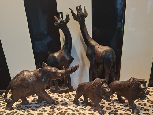 Carved wooden animals elephant - wooden,