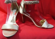 Badgley Mischka beige jewelled ankle strap occasional peep toe heel shoes UK 4.5