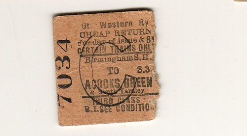 Railway ticket gwr acocks - railway,