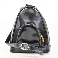 GUCCI Logo Bamboo Shoulder Bag Patent Leather Black GHW Italy 07DA140
