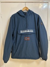 Napapijri Rainforest Anorak Navy Blue Fleece Lined Half Zip Jacket - Large