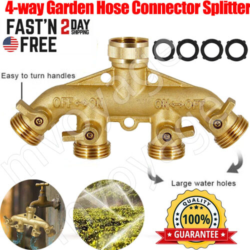 Brass way hose splitter - brass, 4-way
