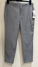 Zara Trousers Size 12 New Check Tailored Tapered Mid Rise Formal Business City